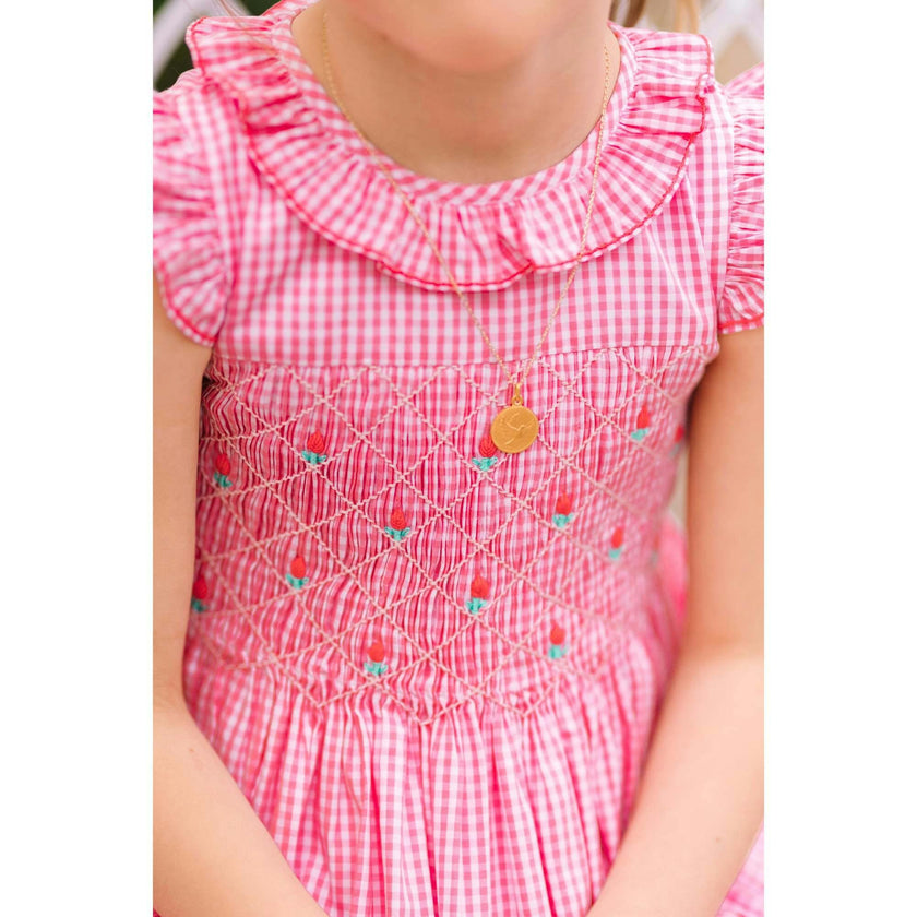 Tulip Pink Gingham Frilled Cap Sleeve Smocked Dress