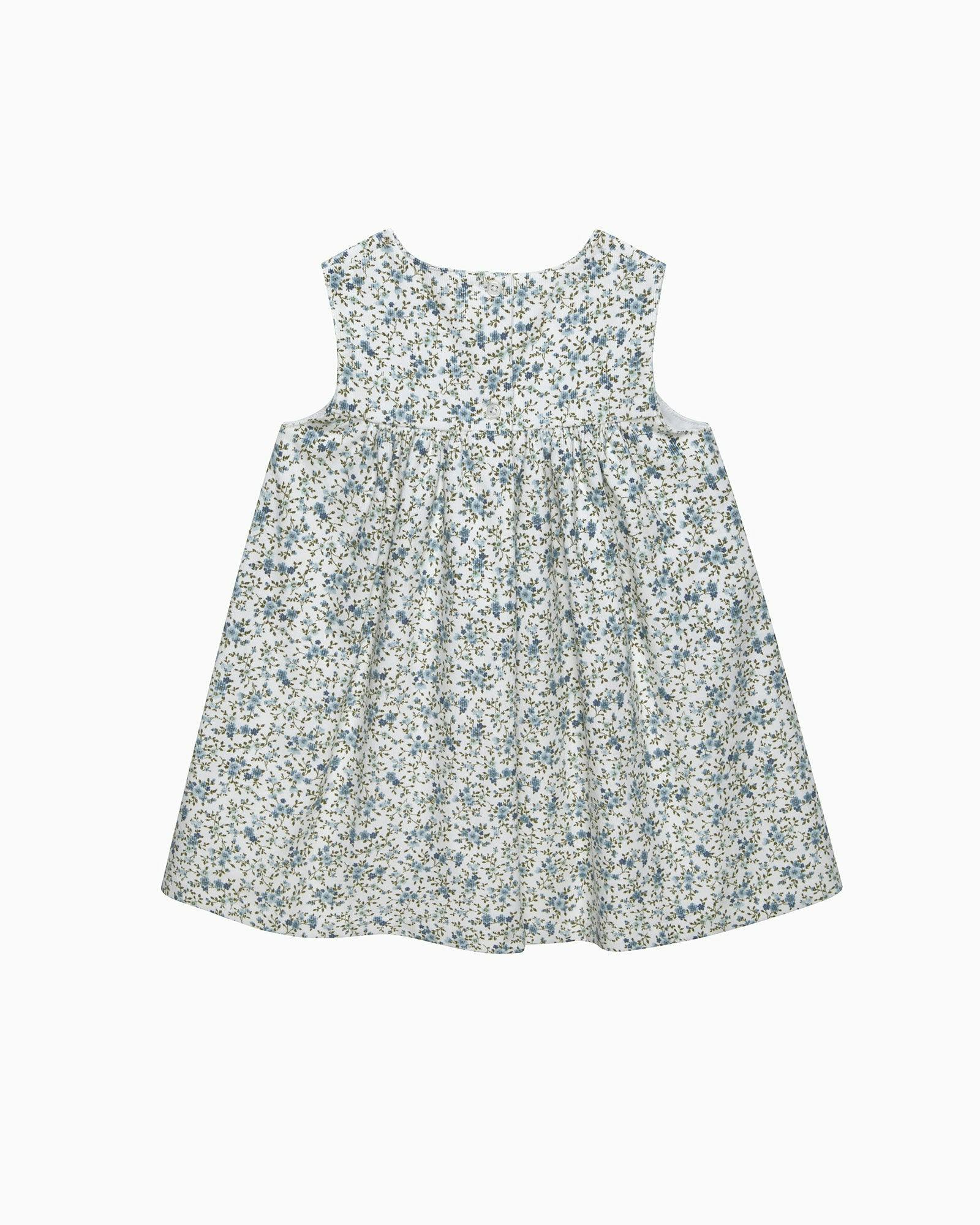 Baby Cord Ditsy Floral Duck Pinafore in Blue