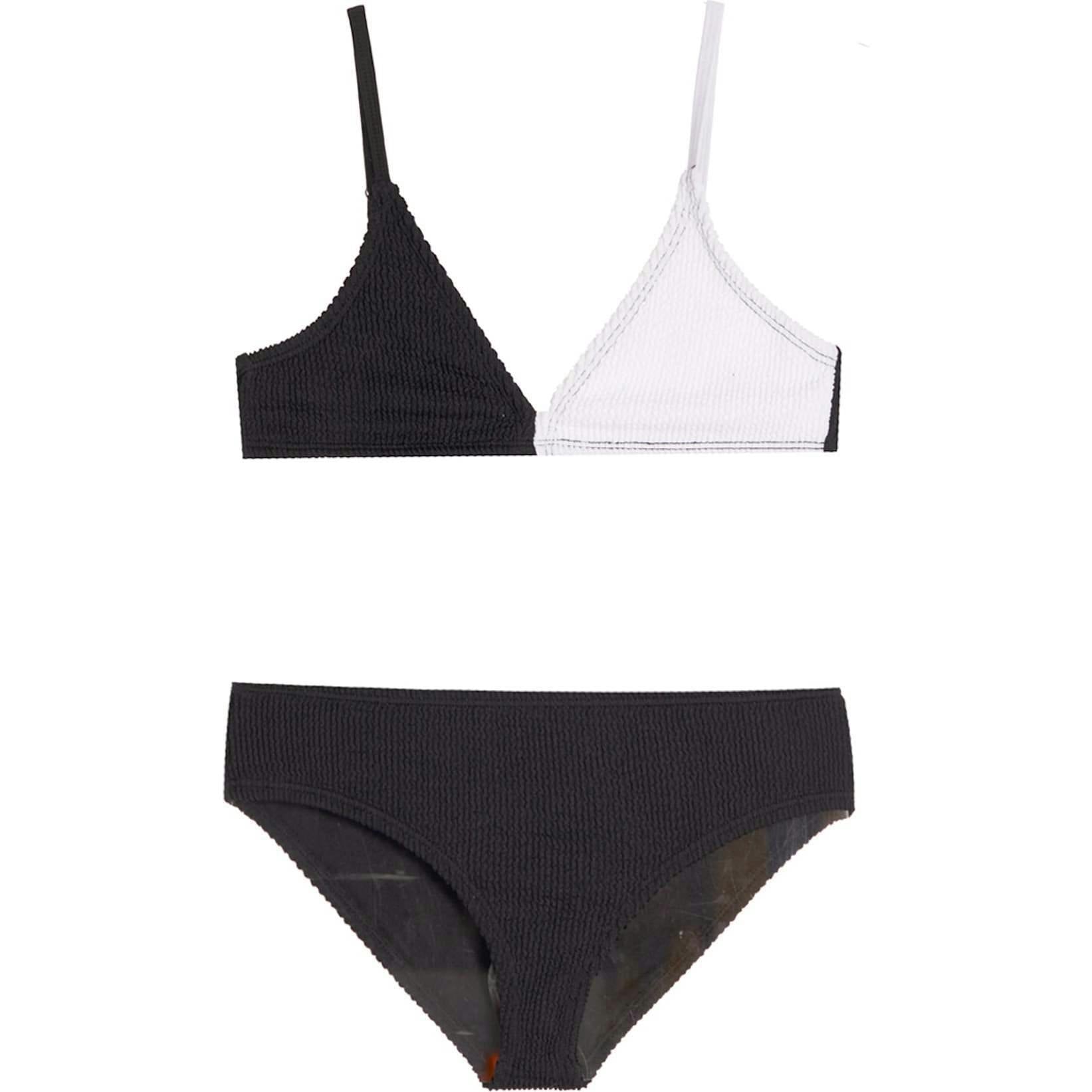 Fleur Crinkle Bikini Swimsuit - Black and White