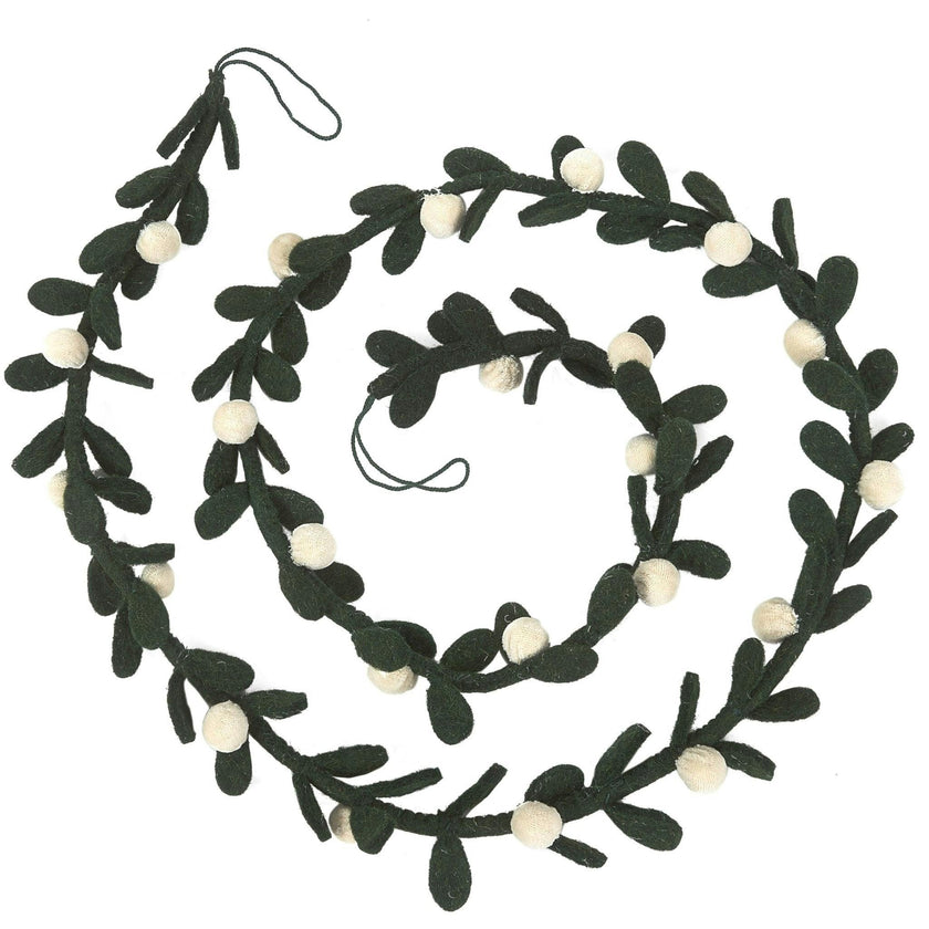 Handmade Christmas Garland and Bunting - Cream Velvet Balls and Felt Mistletoe - 6'