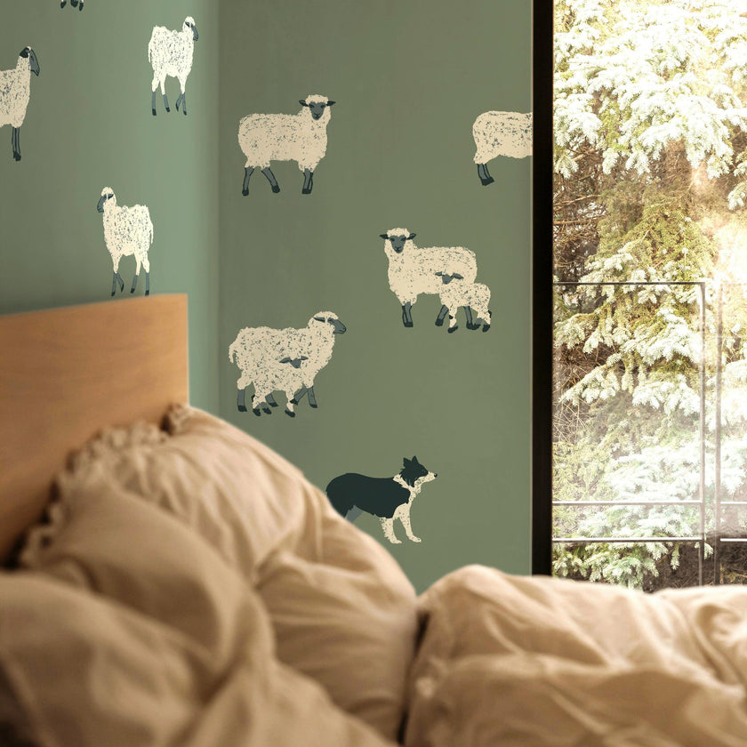 Papier peint Moutons coloris Vert de Gris