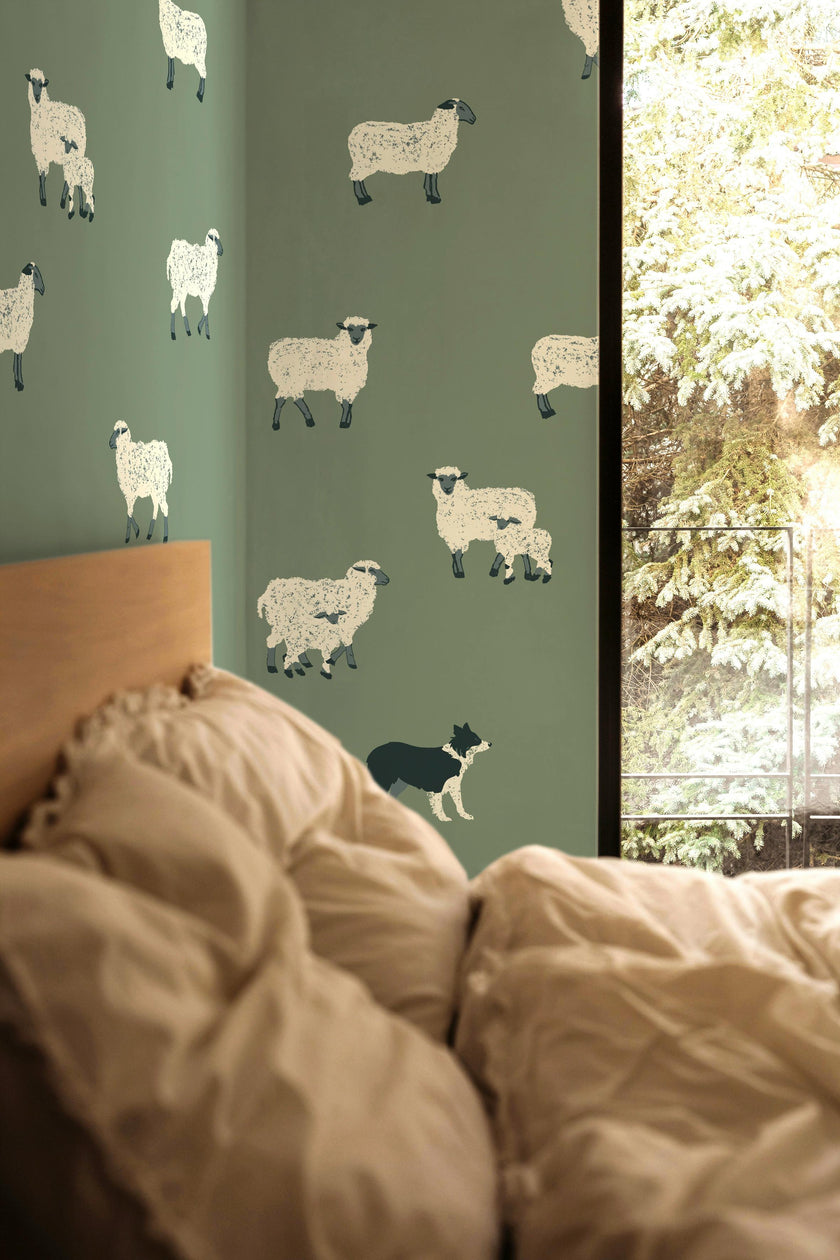 Wallpaper Moutons color Vert de Gris