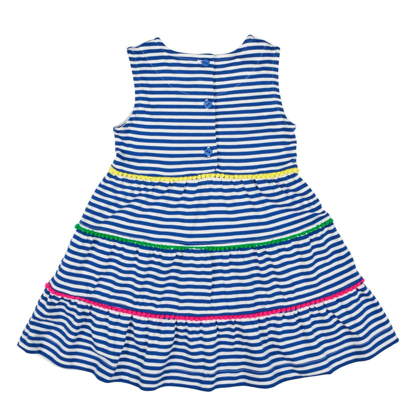 Stripe Knit Dress With Pom Poms & Flowers