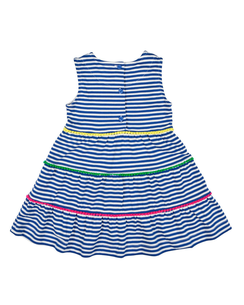 Stripe Knit Dress With Pom Poms & Flowers