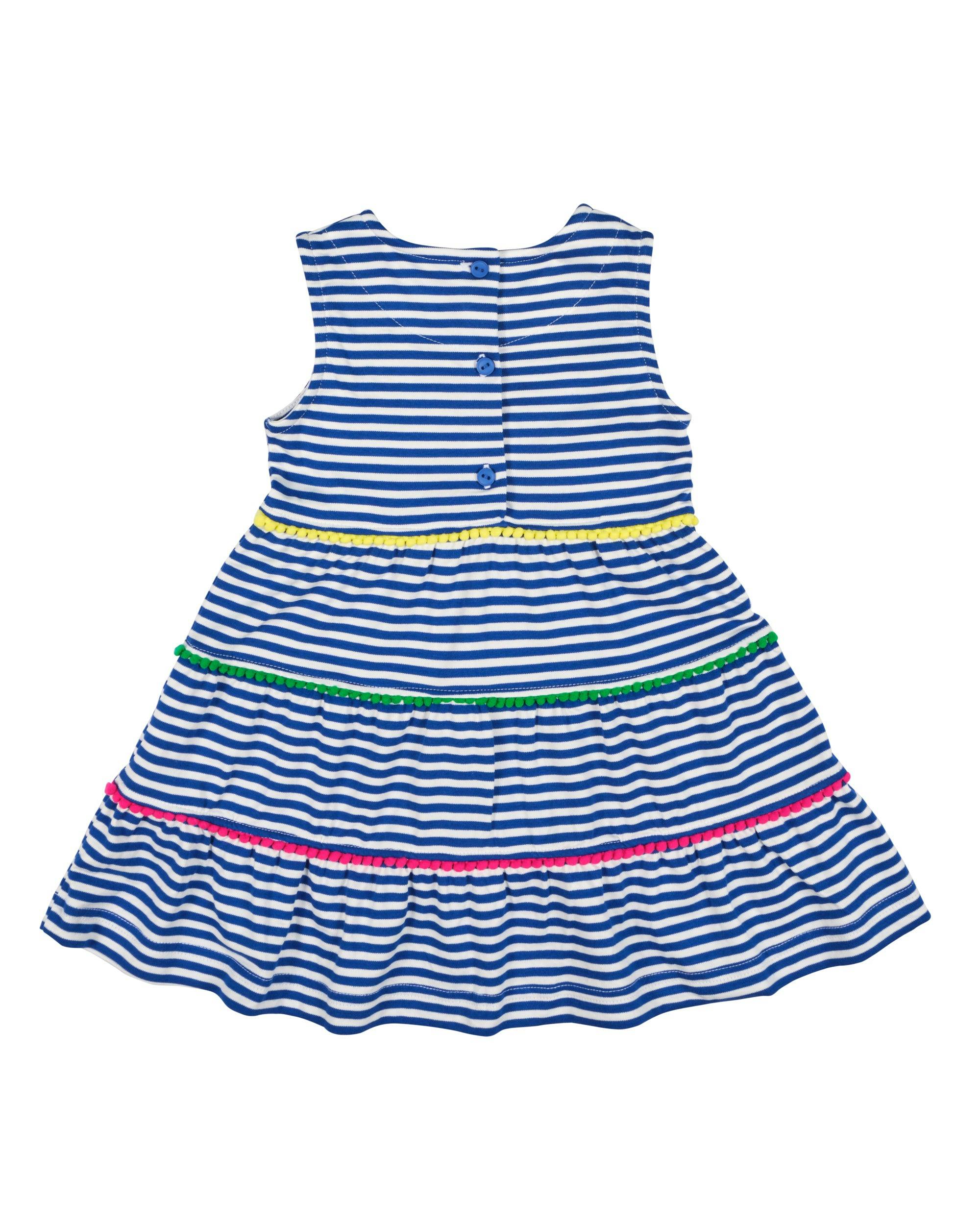 Stripe Knit Dress With Pom Poms & Flowers