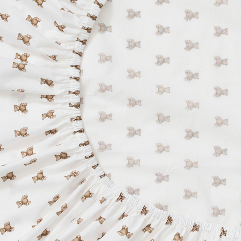 Luxe Premium Percale Crib Sheet in Teddy Tales