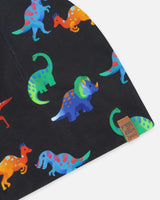 Stretch Jersey Beanie Black Dinosaur Print