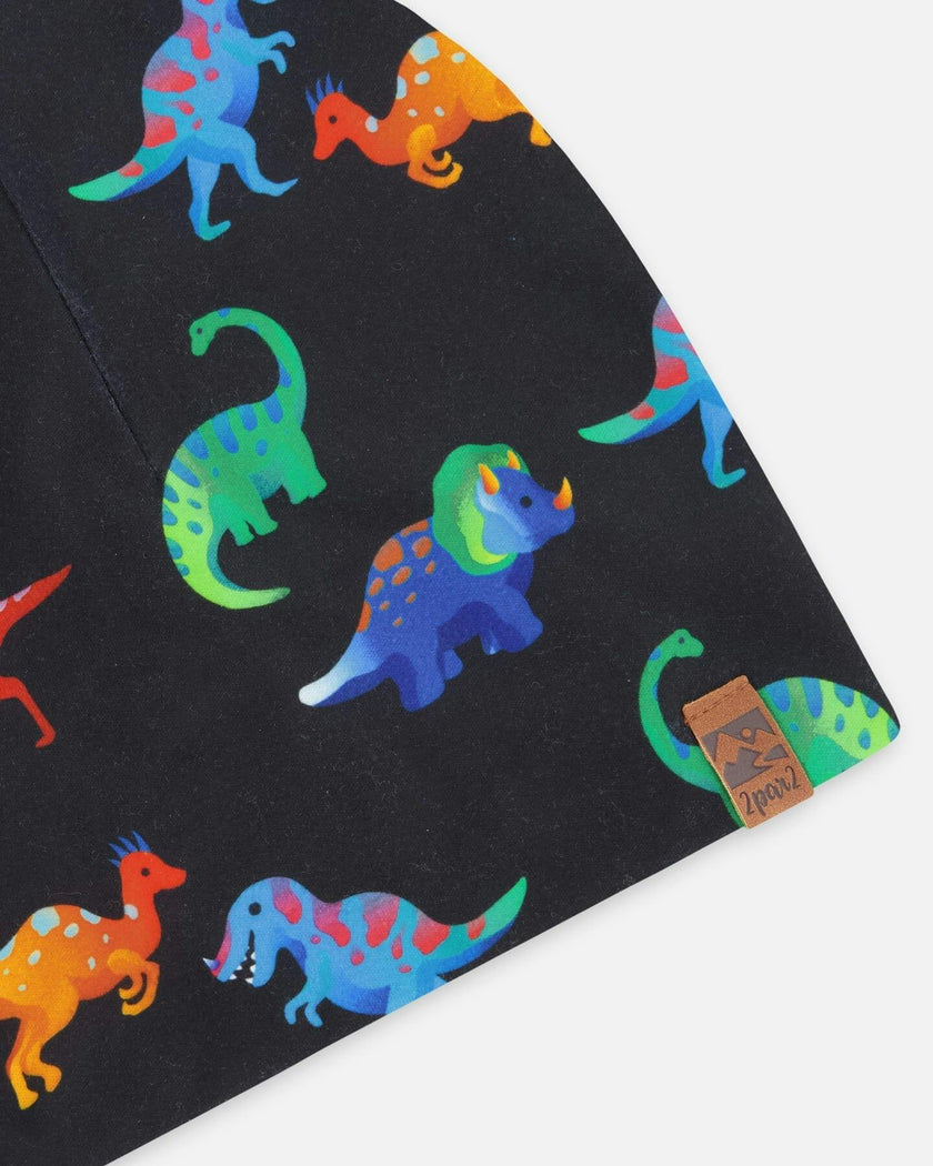 Stretch Jersey Beanie Black Dinosaur Print