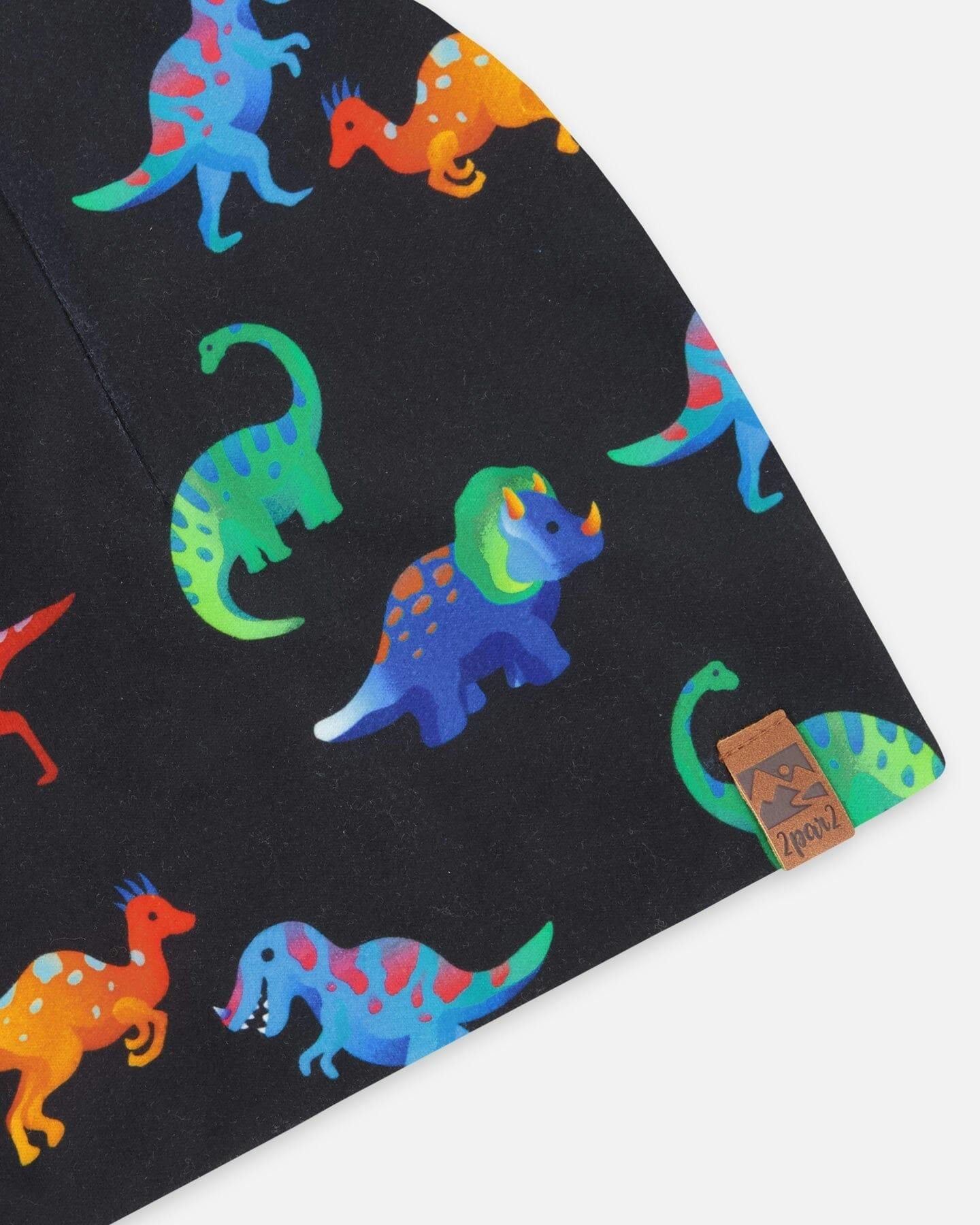 Stretch Jersey Beanie Black Dinosaur Print