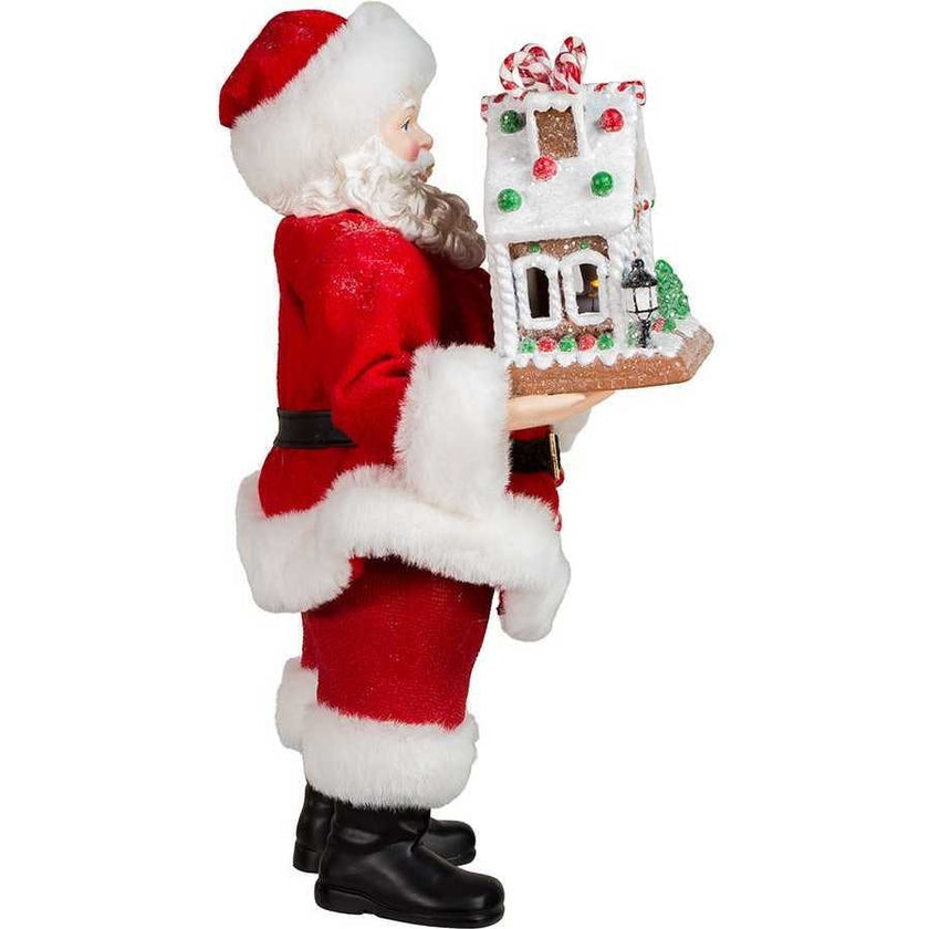 11-Inch Battery-Operated Santa with Light-Up Gingerbread House