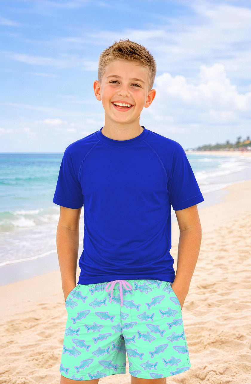 Dylan Boys Neon Sharks Print Board Shorts