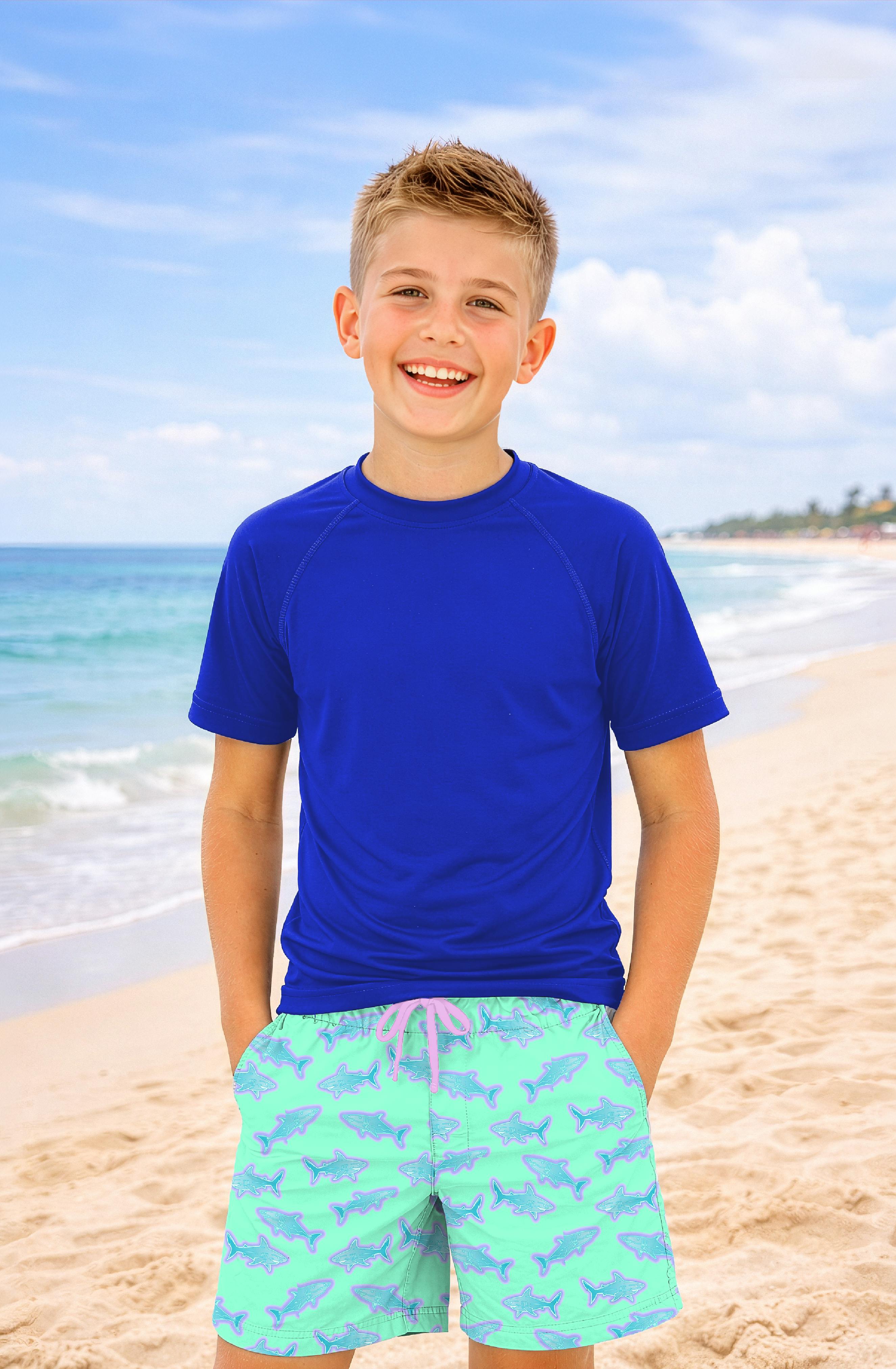 Dylan Boys Neon Sharks Print Board Shorts