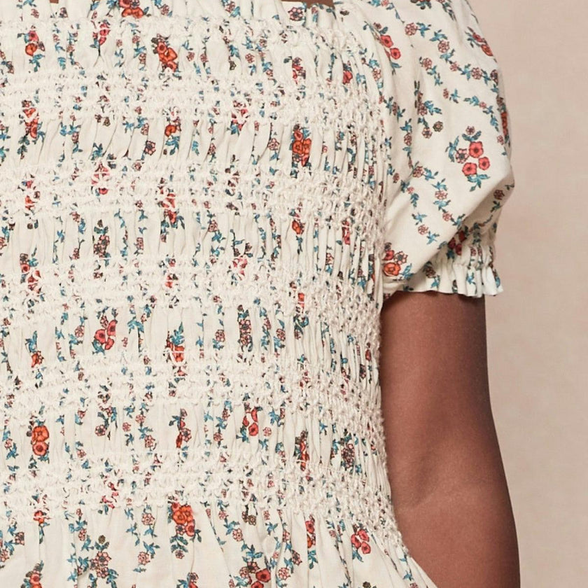 Mini Sunday Best Dress in Linear Poppy Woodblock