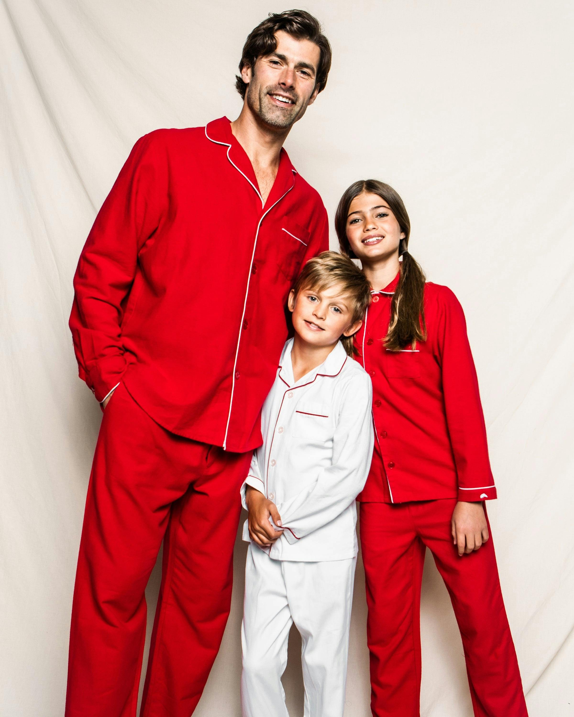 Kid's Twill Pajamas in White with Pink Piping