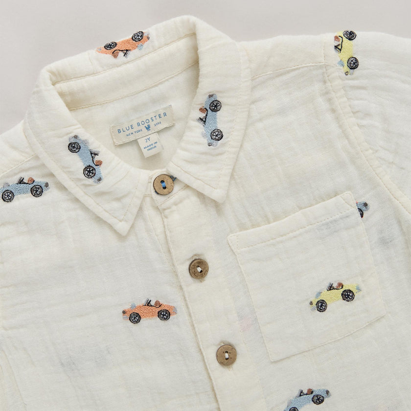 Multi Boys Jack Shirt - Vintage Car Embroidery