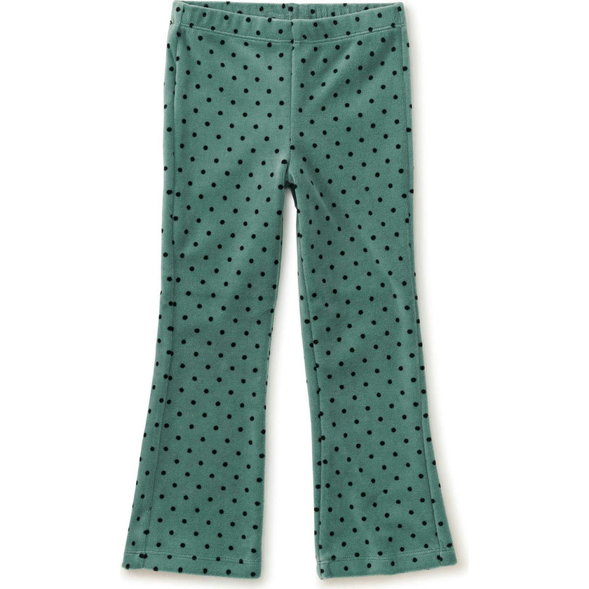 Polka Dot Velour Flare Pants, Green