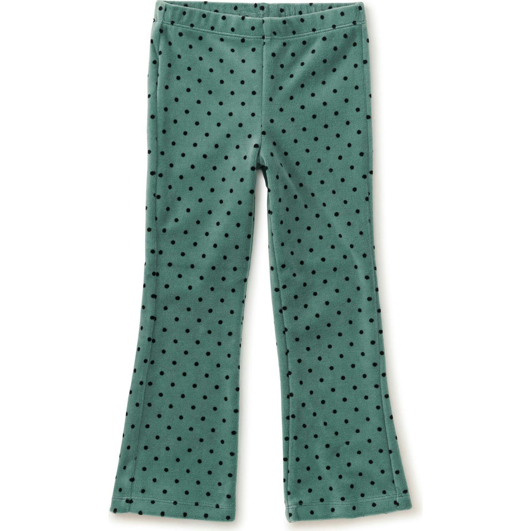 Polka Dot Velour Flare Pants, Green