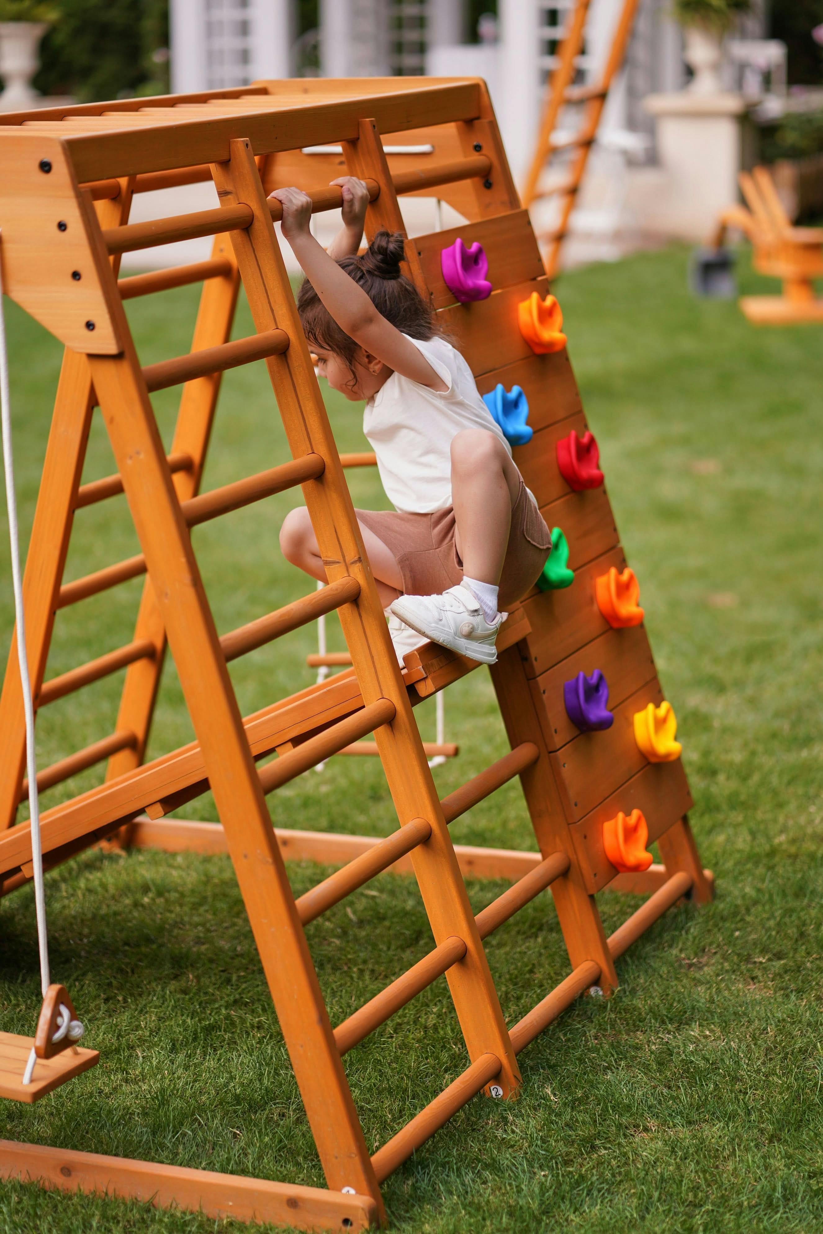 Magnolia 7-in-1 Real Wood Playset | Indoor & Outdoor Climbing Gym for Kids
