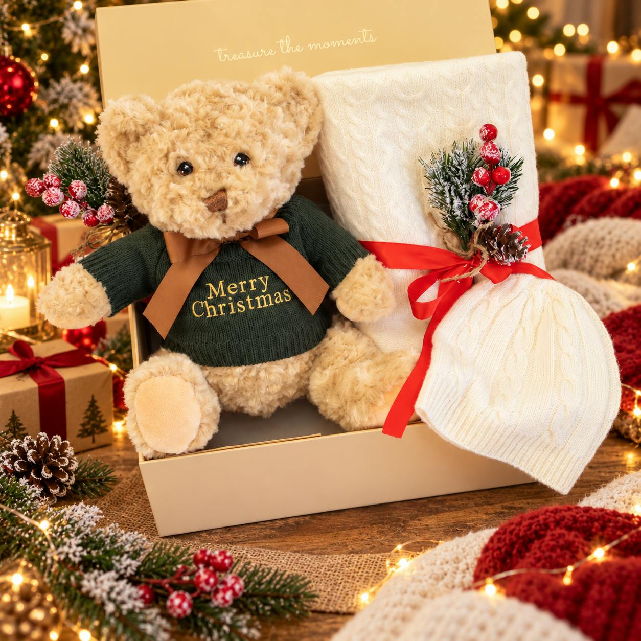 My First Christmas Baby Personalized Cashmere Blanket and Teddy Gift Set