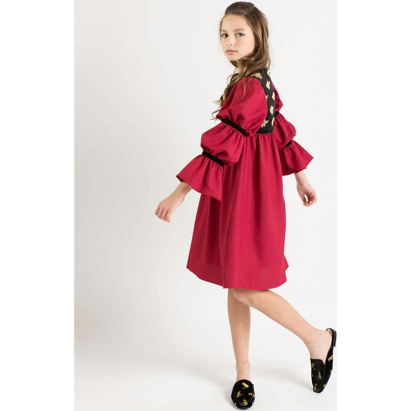 Bella dress (pink with golden embroidery blooms)