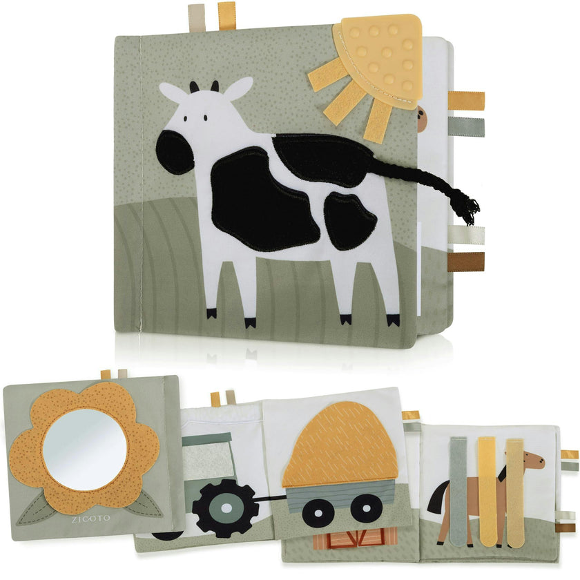 Soft Baby Book with Touch and Feel Pages - Sensory Book for Babies 0-6 Months with Textured Animals, Mirror & Crinkle Paper - Perfect for Baby Showers