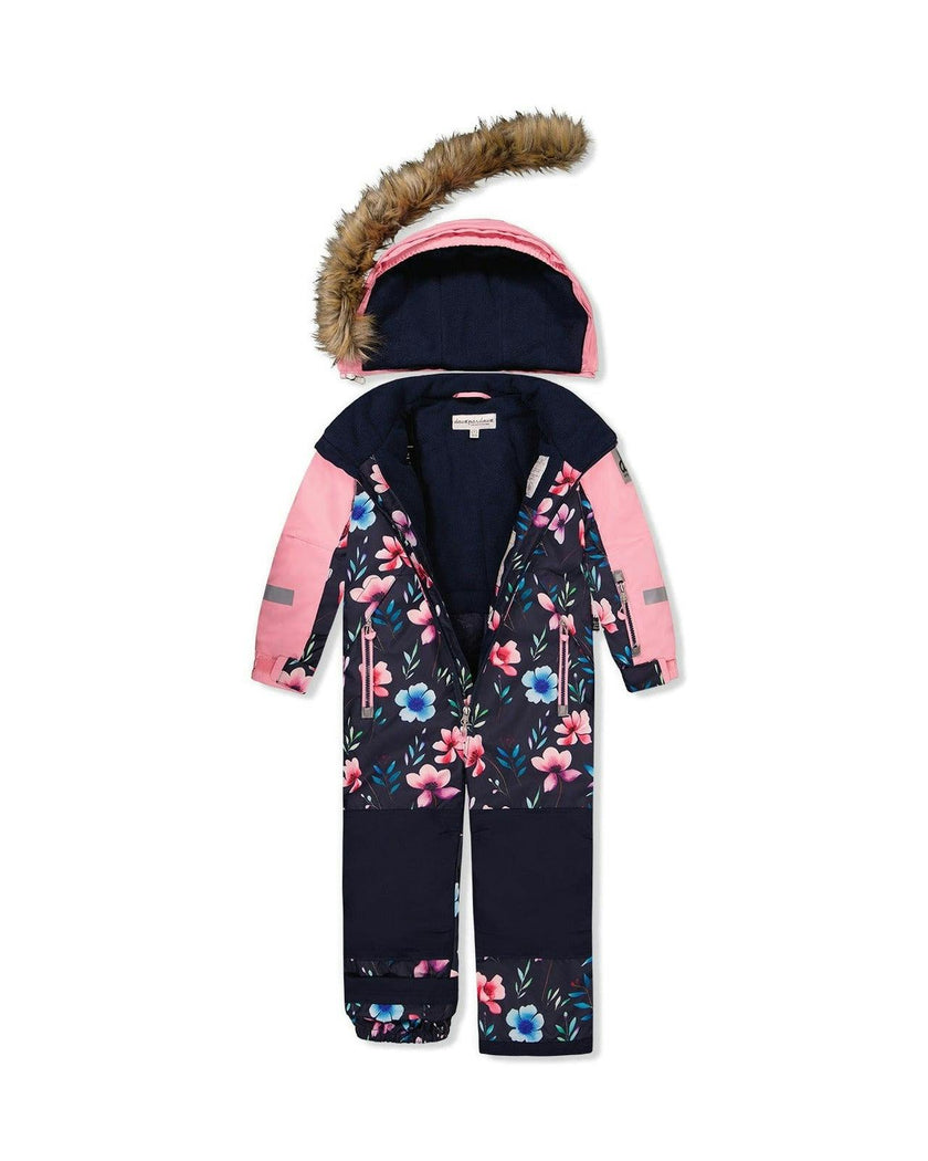 Kids One Piece Play Snowsuit Blue Floral Print