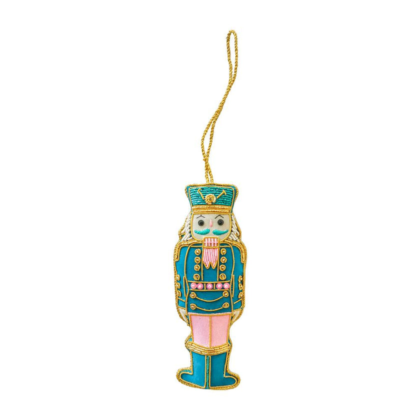 Blue & Pink Embroidered Nutcracker Ornament