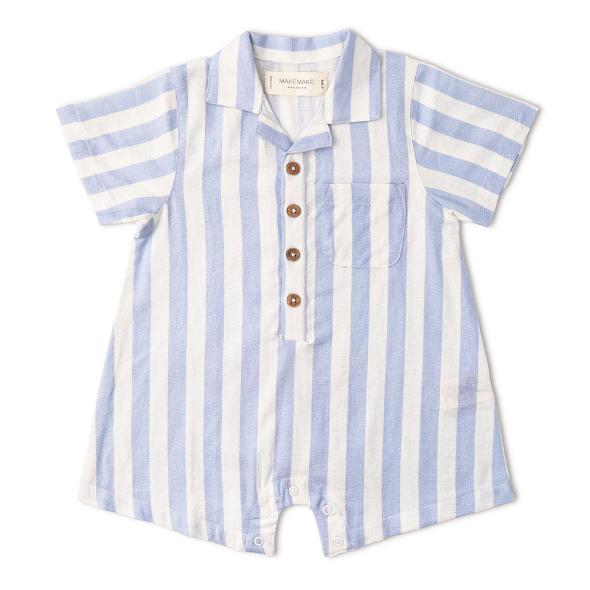 Organic Collared Romper - Blue Stripes