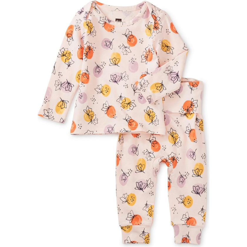 Printed Lap Shoulder Top Set, Pink