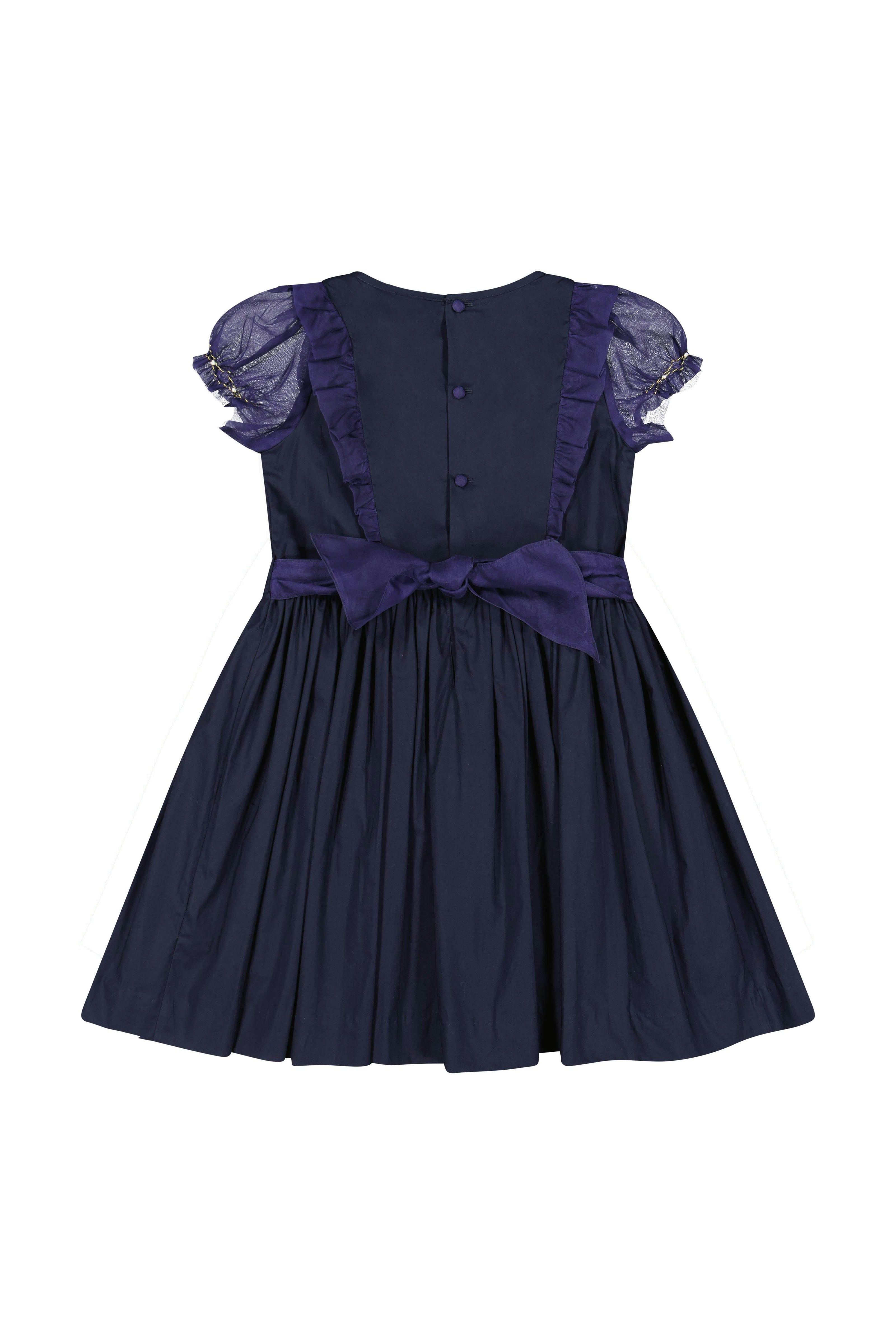 Camelia Navy Cotton Smocked Dress