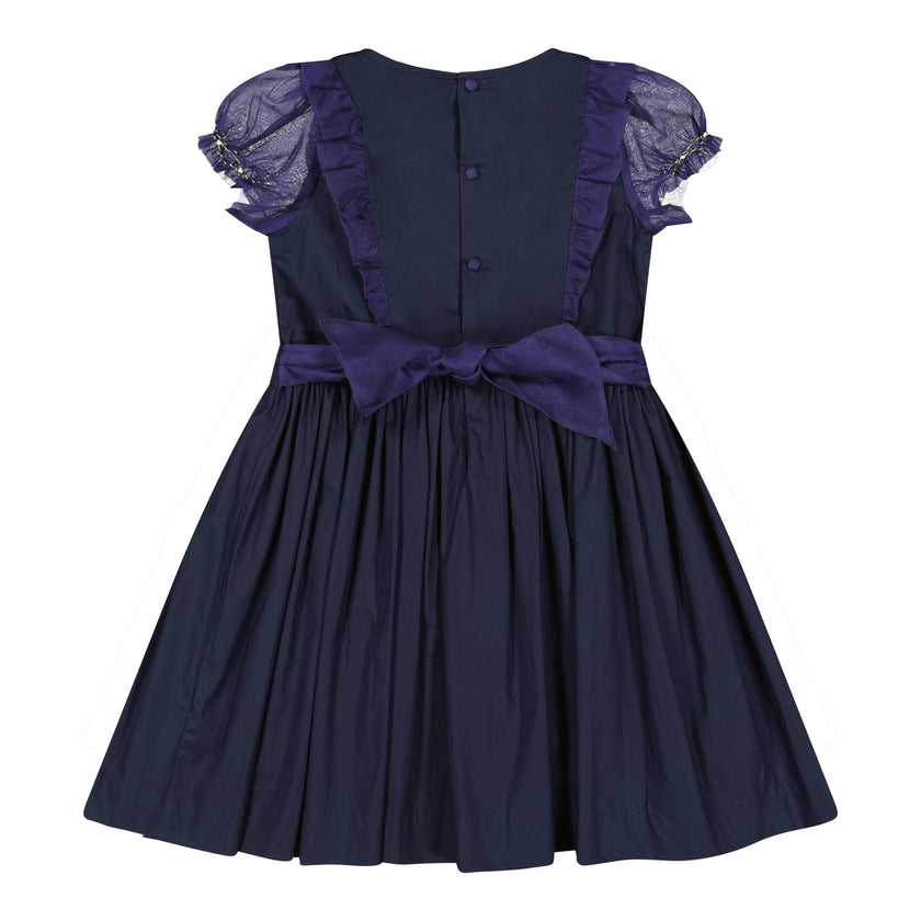 Camelia Navy Cotton Smocked Dress