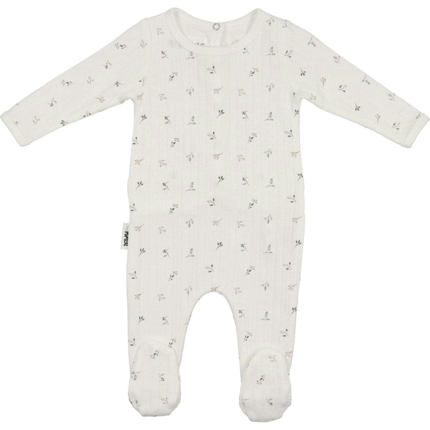 Pointelle Leaves Footie and Beanie Set