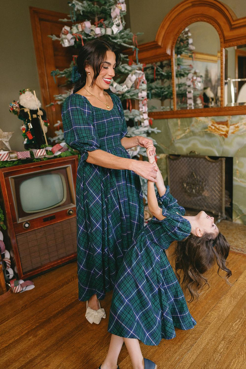 Teagan Dress in Emerald Plaid