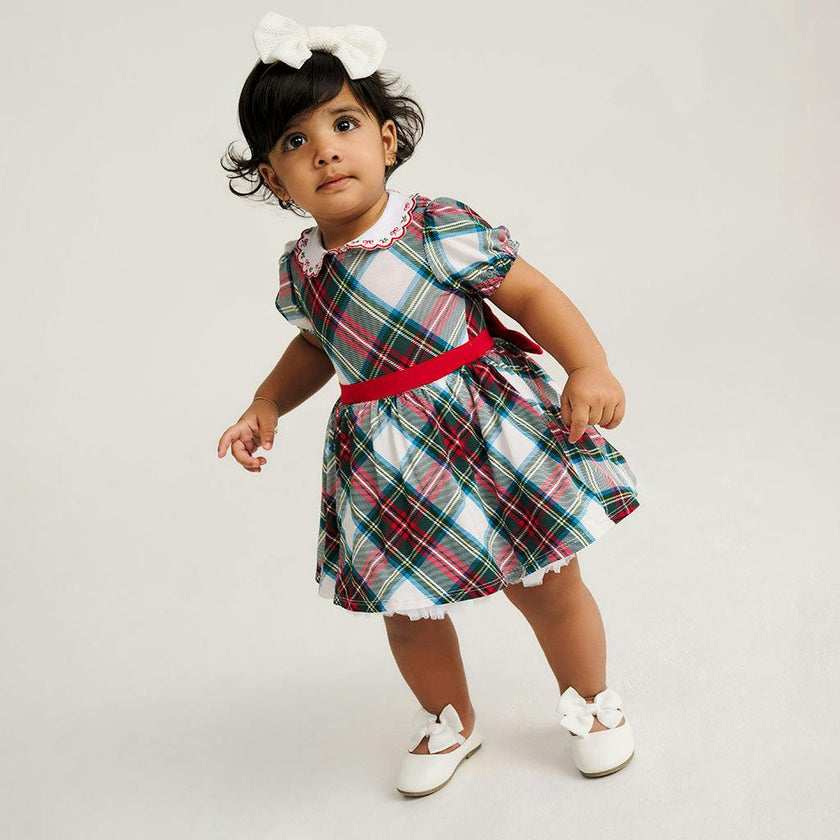 Portia Plaid Scallop Collar Petticoat Bodysuit Dress