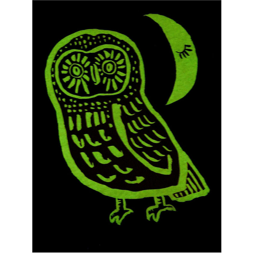 Cute Hoot Glow Graphic Print Long Sleeve T-Shirt, Black