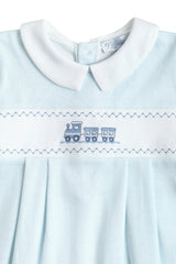 Blue Herringbone Embroidered Footie