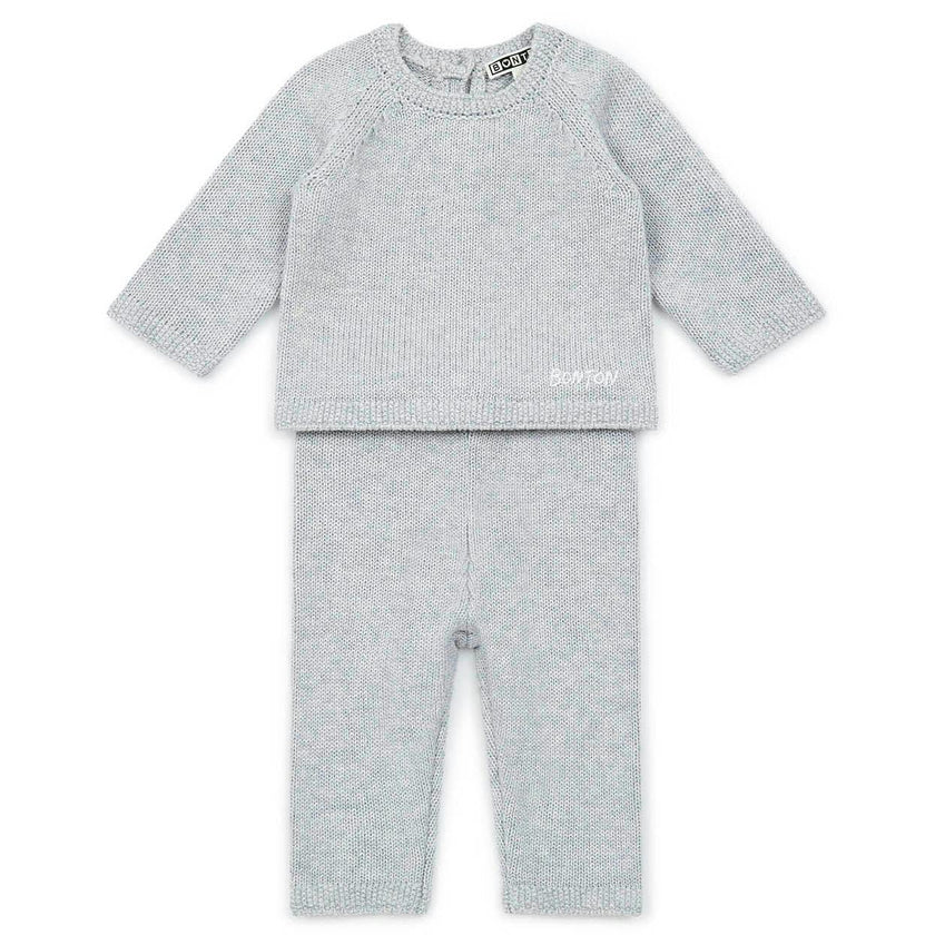 Cotton-Cashmere Knit Baby Set, Grey