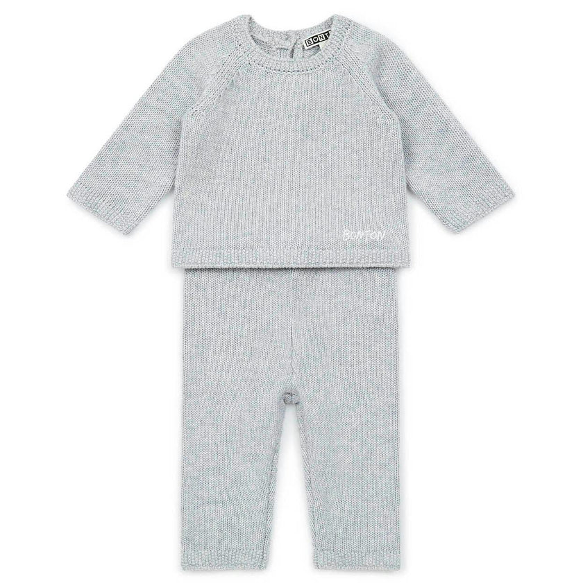 Cotton-Cashmere Knit Baby Set, Grey