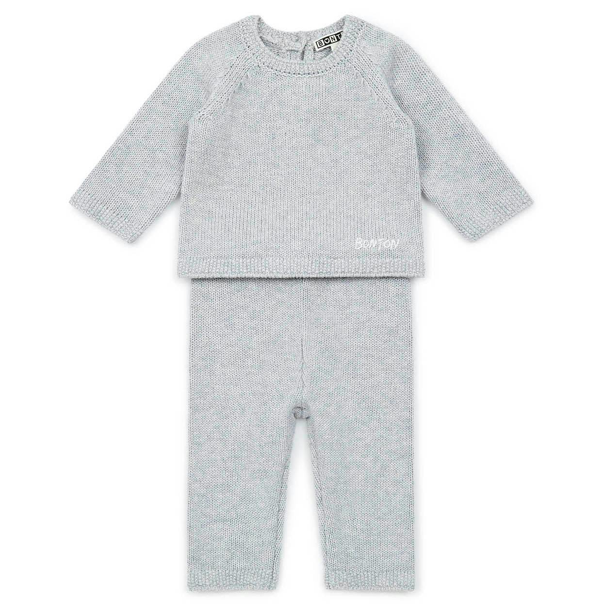 Cotton-Cashmere Knit Baby Set, Grey