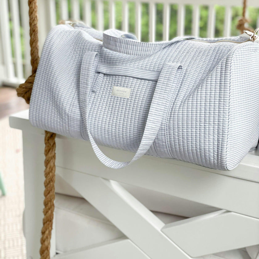 powder blue stripe weekender bag