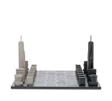Chess Set Stainless Steel NEW YORK with Wood Map Board