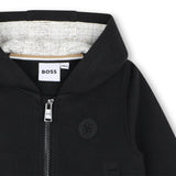 Black Textured Hooded Tracksuit Set