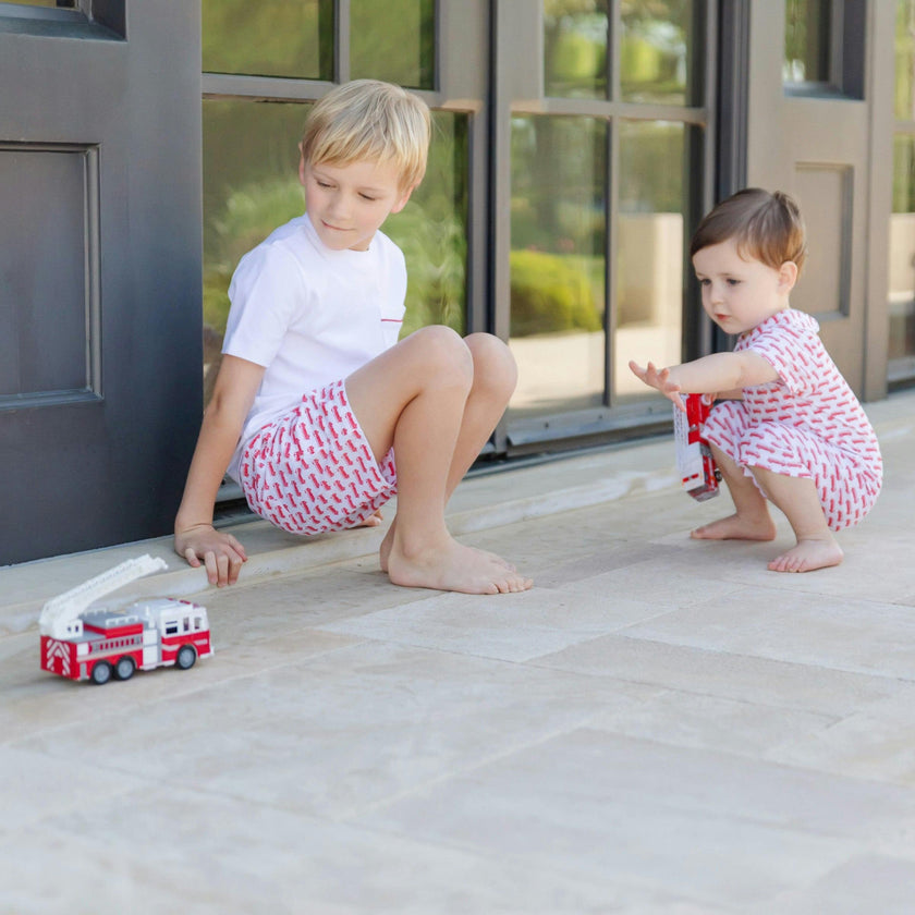 Hudson Boys' Short Set - Fire Truck Red