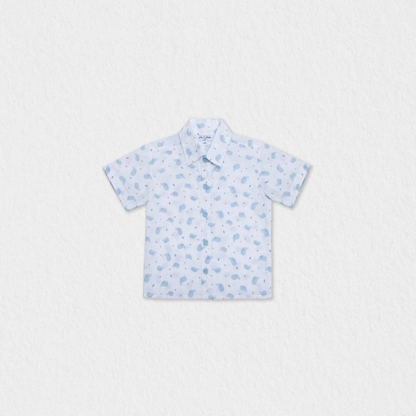 Colin Baby Boy Shirt Short Sleeve Cotton, Blue Whale