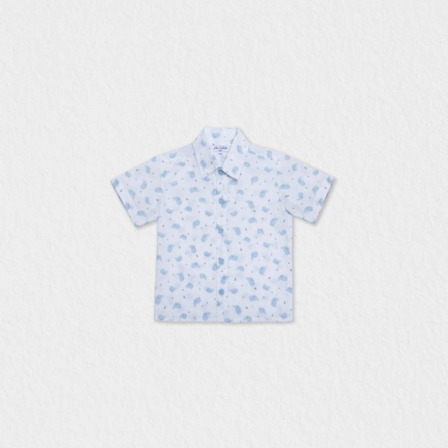 Colin Baby Boy Shirt Short Sleeve Cotton, Blue Whale