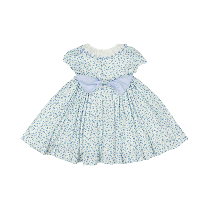 Isadora Floral Blue Short Puff Empire Dress