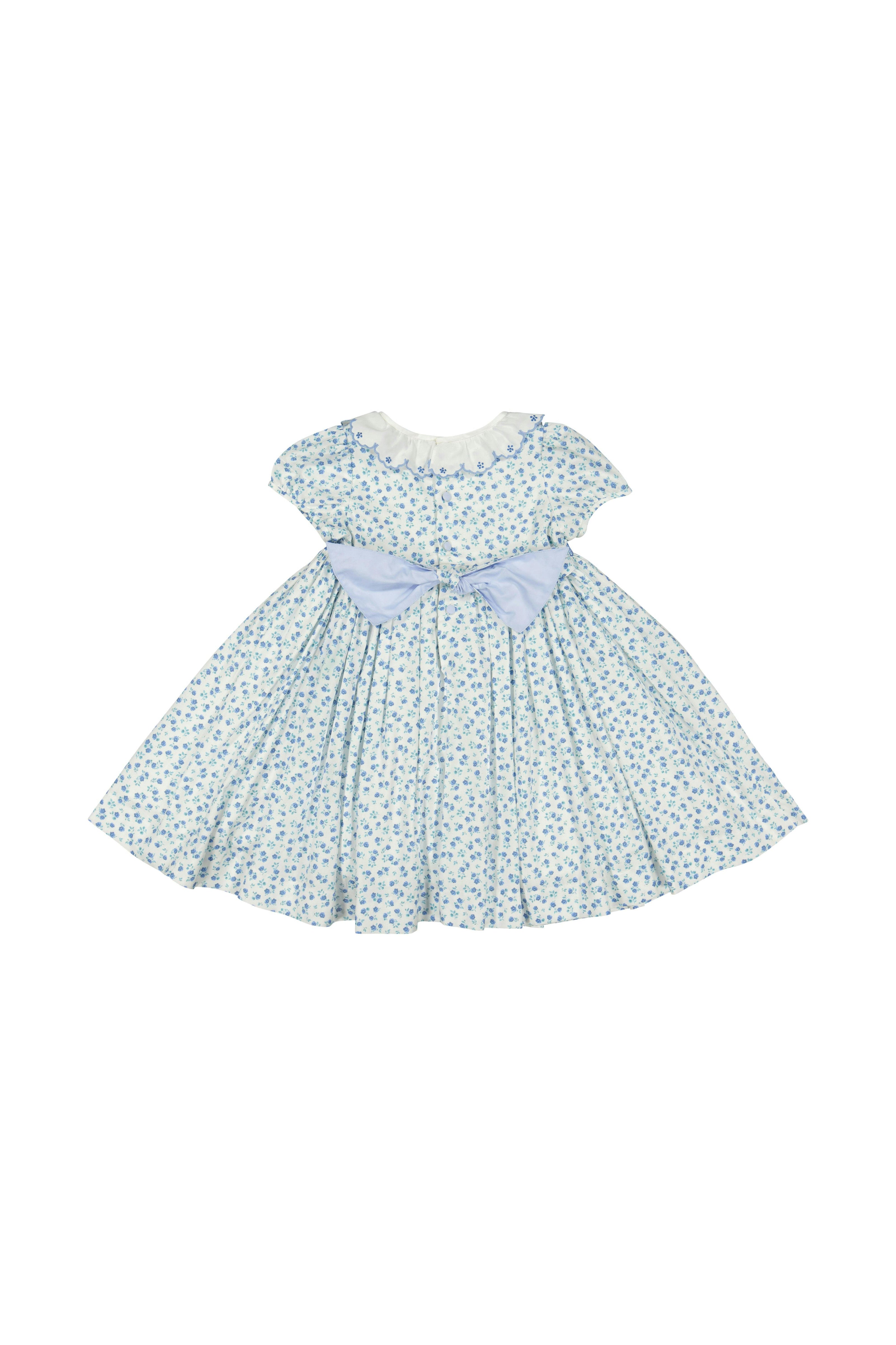 Isadora Floral Blue Short Puff Empire Dress
