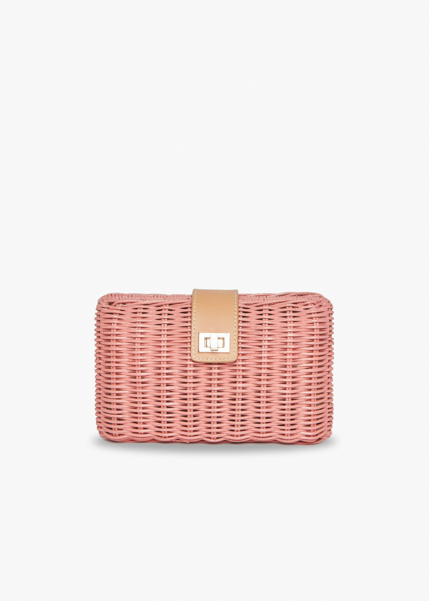 Lou Straw Clutch, Pink