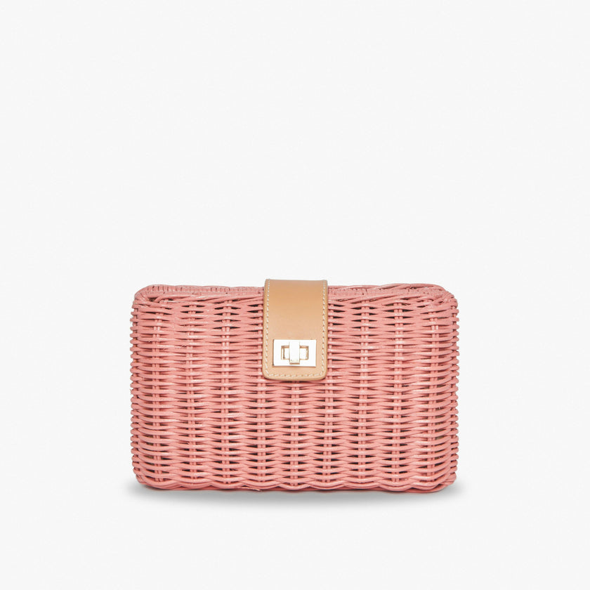 Lou Straw Clutch, Pink