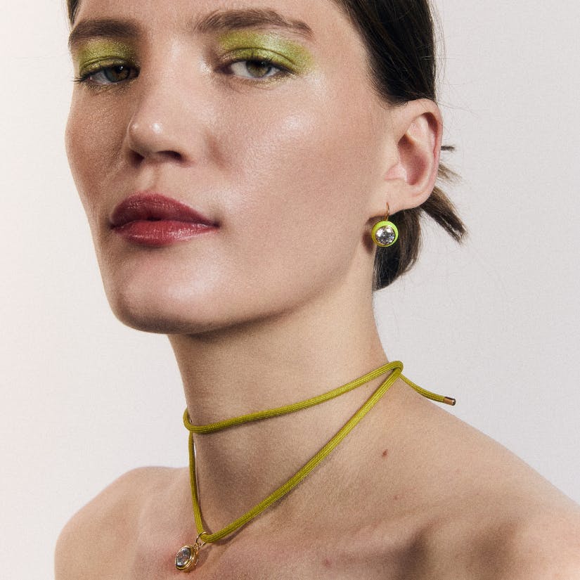 Chartreuse Enamel Bezel Drop Earrings